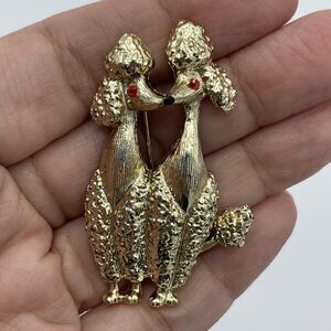Vintage Gold Tone Nose Kissing Poodles Brooch